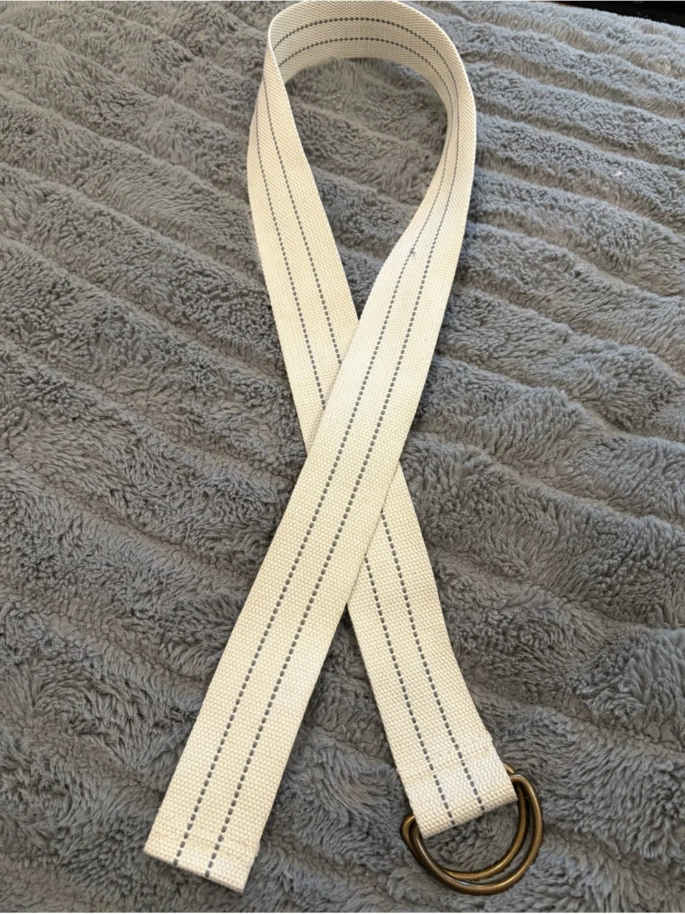 Canvas D-Ring Belt - Cream with Black Stitching